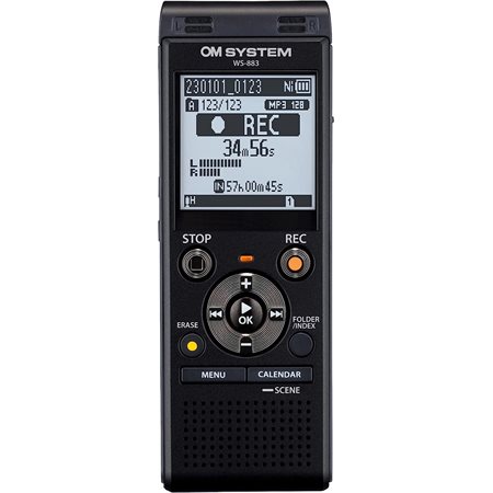 Enregistreur vocal numérique OM System WS-883 avec chargement de batterie USB-A
