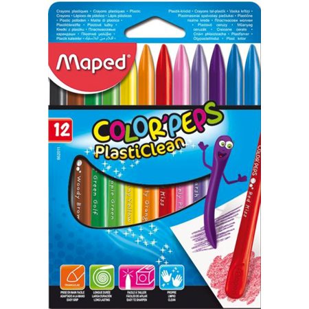 Crayons de couleur plastiques "PlastiClean" - Paquet de 12