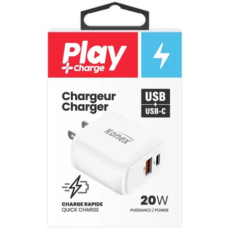 Chargeur mural USB + USB-C Play Konex