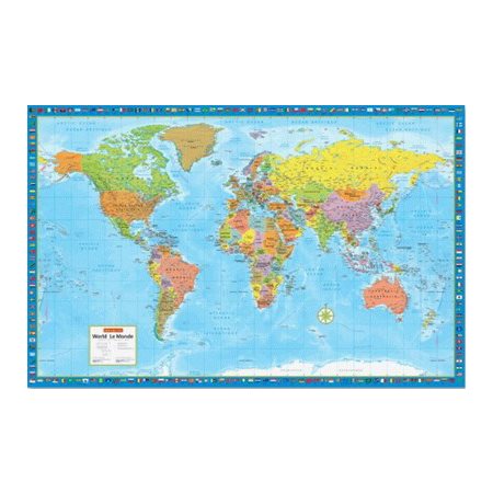 Carte murale du Monde grand format  /  plastifiée 1225