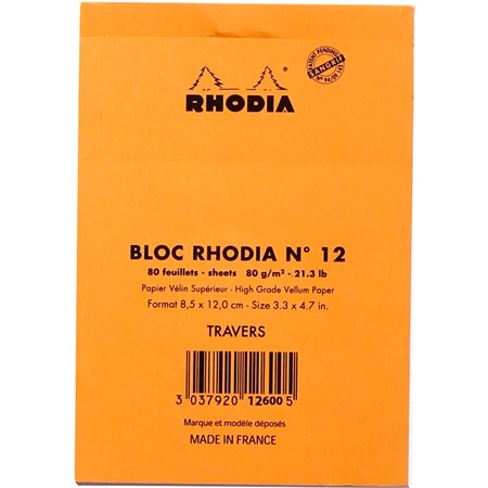 Bloc ligné # 12 Rhodia 85 x 120 orange