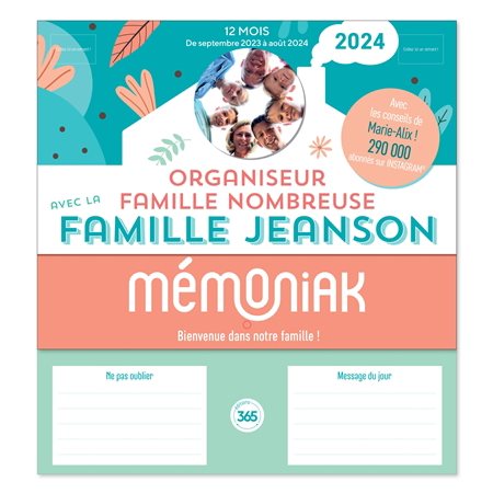 Organiseur familial spécial famille nombreuse avec la famille Jeanson 2023-2024