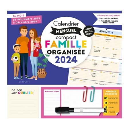 Calendrier compact mensuel famille organisée  2023-2024